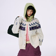 Mmlg彩色提花開(kāi)衫毛衣女男2025秋冬新款韓系百搭復古民族風(fēng)情侶款外套 米杏色 S