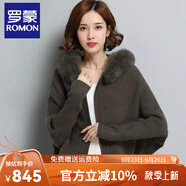 羅蒙（ROMON）短外套女針織連帽真狐貍毛領(lǐng)拉鏈韓版毛衣秋冬蝙蝠2025新款上衣服 軍綠色 2XL 135-145斤