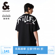 杰克·瓊斯（JACK&JONES）25年男裝春夏重磅純棉寬松休閑多色短袖T恤男小眾個性上衣情侶款 E40黑色 M