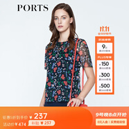 PORTS寶姿 新品商場(chǎng)同款女裝 夏季新品紅花藍屋荷葉邊領(lǐng)上衣 丈青印花 L (8)