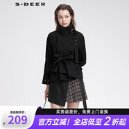 S.DEER圣迪奧女裝時尚立領(lǐng)收腰拼接不規(guī)則短款外套S22182218 黑色/91 S/160