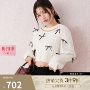 SNIDEL秋冬甜美淑女鏤空蝴蝶結(jié)毛針織衫上衣SWNT244309 象牙白 均碼 （F）