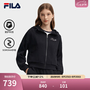 FILA 斐樂官方短款外套女秋季新款時(shí)尚刺繡開衫衛(wèi)衣夾克上衣 正黑色-BK XL