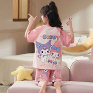 錦冰兒童睡衣可愛(ài)卡通庫洛米夏季女童短袖短褲中大童小女孩家居服套裝 3668庫洛米粉 M 16碼建議身高135-145CM