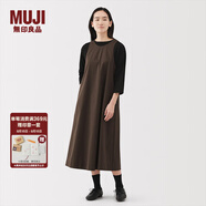 無印良品（MUJI）女式 易干平紋無袖連衣裙 女裝裙子長裙背心裙25年秋季連身裙 棕色格紋 M （160/84A）