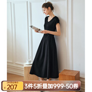 Olrain【七夕】歐芮兒深灰色連衣裙女裝夏季新款時(shí)尚收腰顯瘦傘擺裙子 黑色 S
