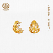 百年寶誠如意百財耳釘925銀花絲輕奢新中式高級感耳飾時(shí)尚飾品禮物 如意百財-金色款