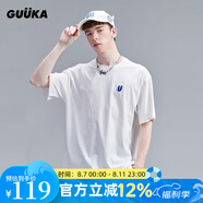 古由卡（GUUKA）潮牌短袖男士白色t恤夏季25新款青少年休閑T上衣寬松型半截五分袖 白色 F7057 2XL