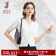 經(jīng)典故事（JANE STORY）克萊因藍(lán)冰絲短袖針織衫女夏季2025新款洋氣泡泡袖法式針織上衣 S03象牙白 M