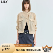 LILY輕盈微光感不對稱(chēng)設計莫代爾工裝風(fēng)薄款短外套女 607淺金 L