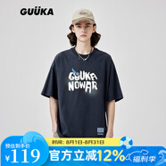 古由卡（GUUKA）xSANK嘻哈潮牌t恤男士短袖夏季情侶裝劉宇同款休閑寬松五分半截袖 深灰色 F7587 S