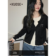 闊色（kuose）小香風穿搭針織開衫外套女初秋新款小個子藏藍毛衣上衣 黑色 S