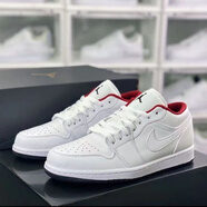 CLENIKEED莆田純原AJ白紅男女腳趾情侶低幫校園潮流百搭休閑籃球鞋運動(dòng)板鞋 喬一白紅【高品質(zhì)+純原+一比一】 37