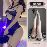 性感豹紋挖空流蘇連衣裙情趣純欲內(nèi)衣夜店主播衣服qqny睡衣女 連身裙黑網(wǎng)襪 均碼建議80-120斤保密發(fā)貨