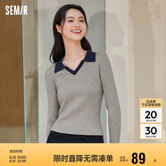 森馬毛衣女短款修身顯瘦簡(jiǎn)約春秋撞色polo領(lǐng)毛衫復古109524107003