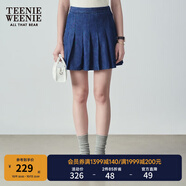 Teenie Weenie小熊女裝簡(jiǎn)約夏季牛仔百褶短裙A字裙時(shí)尚裙學(xué)院風(fēng)休閑 深藍色 XS
