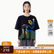 幻走（MOVEUP）2025夏季新款.FUN系列圓領(lǐng)落肩趣味印花短款T恤女 夜黑 M