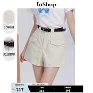 InShop【商場同款】新款時尚通勤寬松休閑褲女百搭盾型口袋短褲 杏色 S