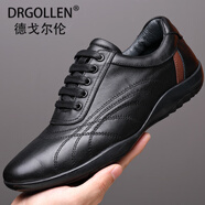DRGOLLEN品牌休閑鞋男真皮小白鞋跑步鞋夏季透氣男鞋頭層牛皮運動皮鞋男款 黑色 3736真皮男鞋 44