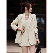 蘇醒的樂(lè )園秋季時(shí)尚吊帶裙長(cháng)袖西裝外套氣質(zhì)兩件套西服套裝女 黃色 M