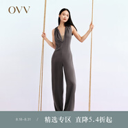 OVV2023春夏新款女裝醋酸舒適透氣收腰無袖掛脖垂墜褲 紫灰凈色02 XL