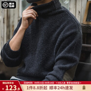 馬登工裝 美式復古純色保暖高領(lǐng)針織衫馬海毛毛衣秋季個性打底衫男 黑色 M