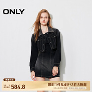 ONLY春夏復古水洗牛仔裙套裝短裙連衣裙女|124442003 J09 深牛仔灰色 M (165) 84A
