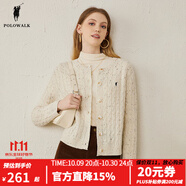 POLOWALK商場(chǎng)同款 女士羊毛衫2023秋冬圓領(lǐng)開(kāi)衫淑女潮流絞花休閑毛衣外套 米色 L (165)