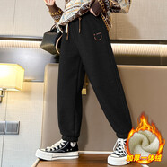 北極絨（Bejirog）女童褲子2025新款兒童女寬松加絨加厚保暖外穿長(cháng)褲女孩洋氣運動(dòng)褲 黑色 （一體絨） 120 cm