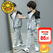 G.DUCKKIDS男童運動套裝春秋裝兒童衣服帥氣休閑連帽外套長褲兩件套2024新款 08款灰色加絨 150 建議身高135-145cm左右