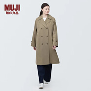無印良品（MUJI）女式 不易沾水 雙排扣大衣外套女款風衣春季外衣女裝女士BDE33C4S 米色 XL （165/92A）