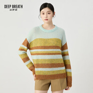 深呼吸DEEP BREATH女裝秋季新款彩色條紋毛衣圓領廓形針織衫女A301929 薄荷綠彩條 S (2)
