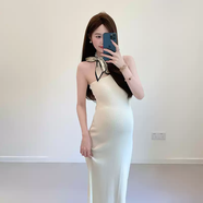 初秋新設計單肩帶無(wú)袖修身高彈性針織連衣裙性感孕婦裝 白色 均碼