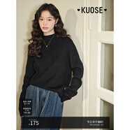 闊色（kuose）白色加絨半高領(lǐng)毛衣女新款秋冬季打底衫大衣內搭厚針織衫 黑色 L