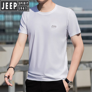 JEEP SPIRIT吉普冰絲短袖T恤男夏季透氣寬松運(yùn)動(dòng)休閑上衣服大碼半袖涼感體恤 白色 M