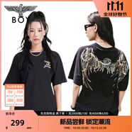 BOY LONDON【金翼鎖鏈】夏季短袖情侶款翅膀燙金潮牌圓領(lǐng)T恤N01918 黑色N01021經(jīng)典款 S