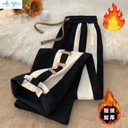朵貌大碼胖2025春秋季寬松顯瘦歐美直筒褲休閑潮褲闊腿褲女運動(dòng)衛褲子 黑色款冬(有口袋) 加絨 4XL 建議190-220斤