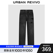 UR2025冬季新款男裝復(fù)古街頭貓須磨破闊腿牛仔長褲UUV850046# 黑色 29