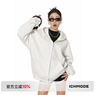 ICH MODE外套女美式衛(wèi)衣開衫春秋男女同款寬松連帽拉鏈慵懶上衣長袖 白花灰色 XL