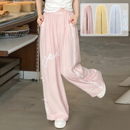 森女部落原創(chuàng  )糖果色垂感直筒褲蝴蝶結小個(gè)子寬松休閑褲夏季新款女 粉色褲子(小個(gè)子版) 單件 S