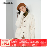 lagogo麻花針連帽毛衣外套女拉谷谷春秋新款米白色毛針織衫開衫 米白色(V2) M