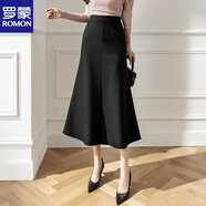 羅蒙新品淑女裙高腰包臀裙氣質百搭顯瘦a字魚尾裙中長款半身裙女裝 黑色 2XL