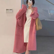 梨喃新款女秋冬寬松慵懶風(fēng)外搭上衣中長(zhǎng)款粗棒針針織毛衣軟糯 粉色 S 建議80-95斤