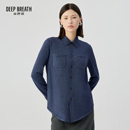 深呼吸DEEP BREATH女裝通勤百搭羊毛針織襯衫開衫毛衣女A301319 牛仔藍(lán) M (3)