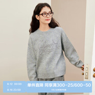 樂町韓系圓領(lǐng)線套衫女20精致繡花毛衣寬松毛衫上衣 銀燭灰（現(xiàn)貨） L