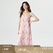 茵曼（INMAN）薄荷曼波度假風(fēng)碎花吊帶背心裙夏季氣質(zhì)浪漫壓褶松弛感連衣裙子 芭比粉 XL