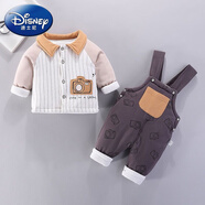 迪士尼（Disney）嬰兒冬季棉衣套裝加厚寶寶秋冬背帶褲新生兒兩件套棉襖純棉衣服 231咖色 66