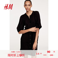 H&M女裝連衣裙2025夏季新款歐若風泡泡袖設計感碎花連身裙1278378 黑色 XS 155/80