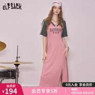 妖精的口袋字母印花撞色連衣裙女2025年夏季新款側開叉顯瘦t恤裙 氣質粉色 S