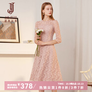 經(jīng)典故事（JANE STORY）粉色甜美圓領(lǐng)裙子女2025新款春秋高級感七分袖蕾絲連衣裙鏤空長裙 粉色 L